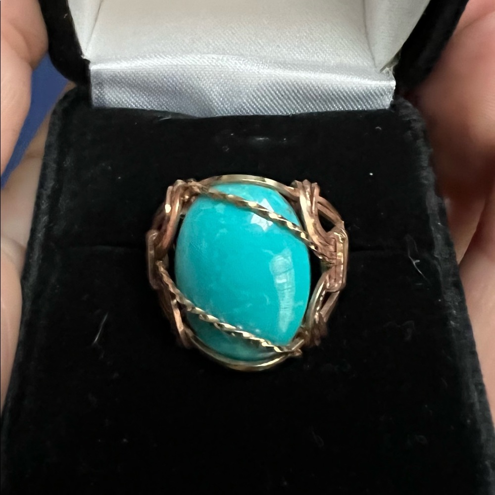 New Turquoise and 14 k gold filled wire wrapped ring